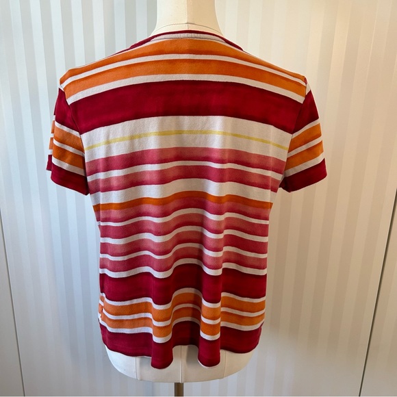 Croft & Barrow red white yellow orange striped tee 100% cotton soft Size L - Picture 3 of 9